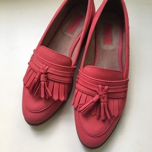 Topshop Loafers Cherry Red Suede With Tassel